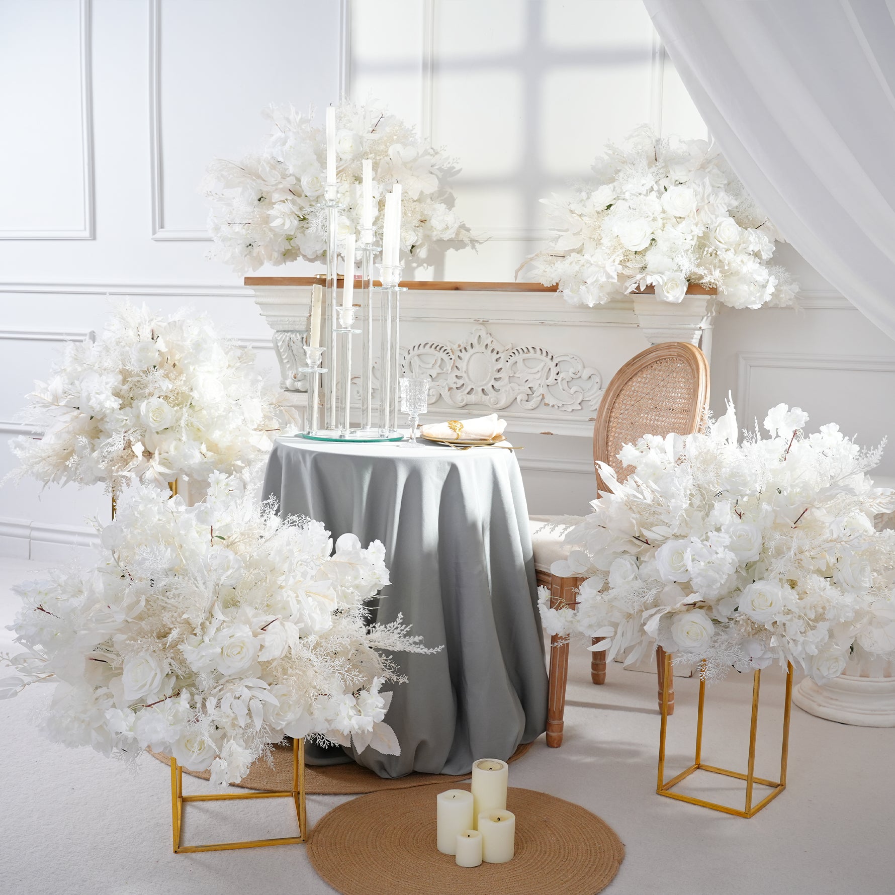 A8840 Pure White Rose Hydrangea Leaf Flower Ball Table