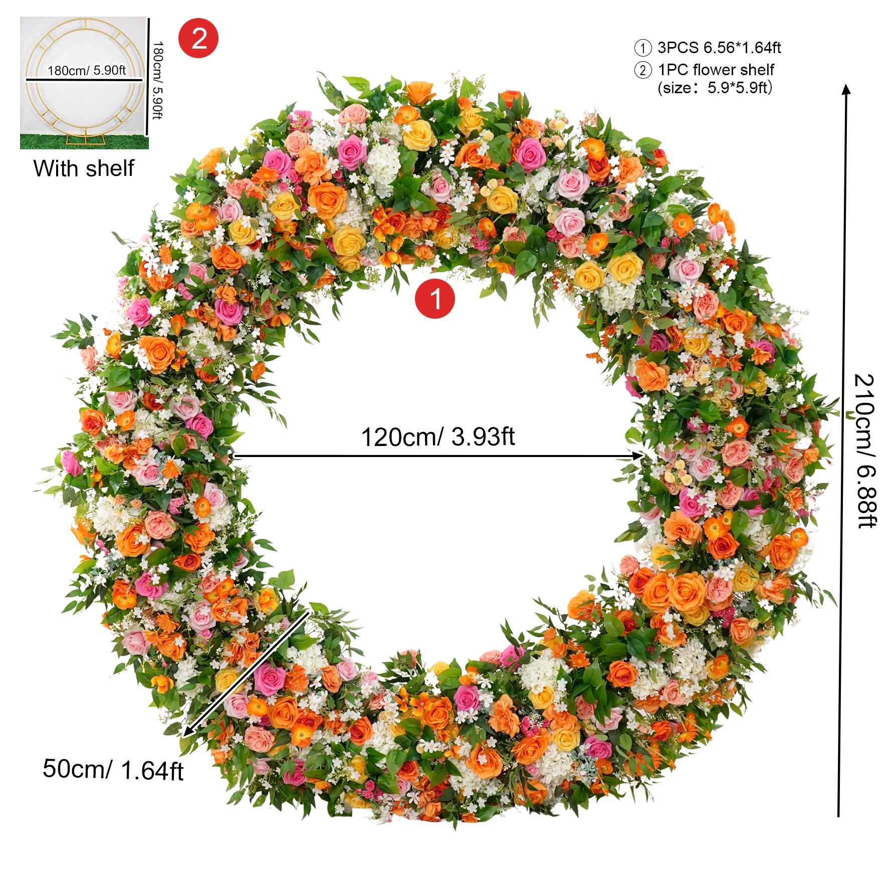 A8935 Orange Hot Pink Greenery Flower Arrangement Table Runner