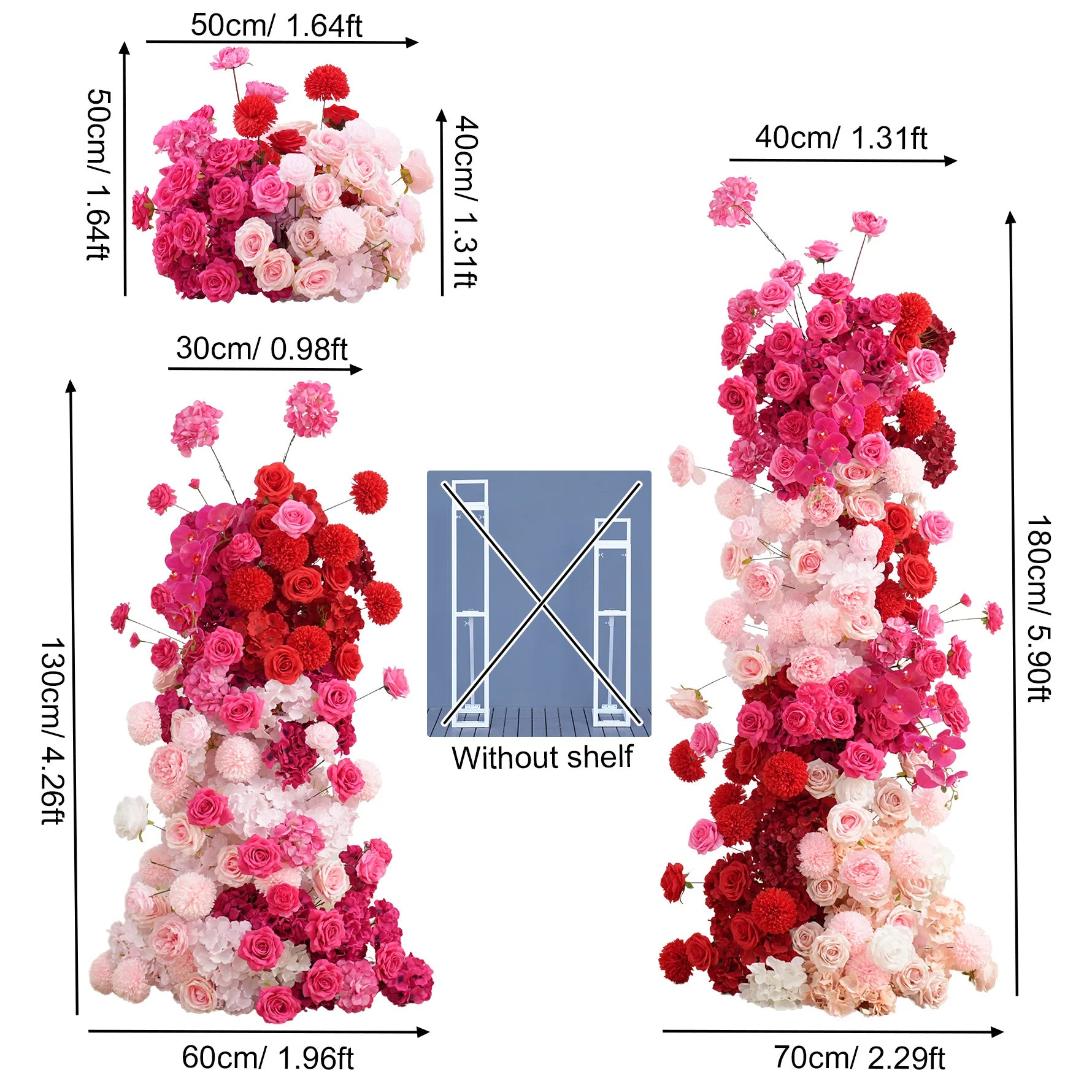 A8887 Red Rose Orchid Hydrangea Flower Arrangement KT Board Decor