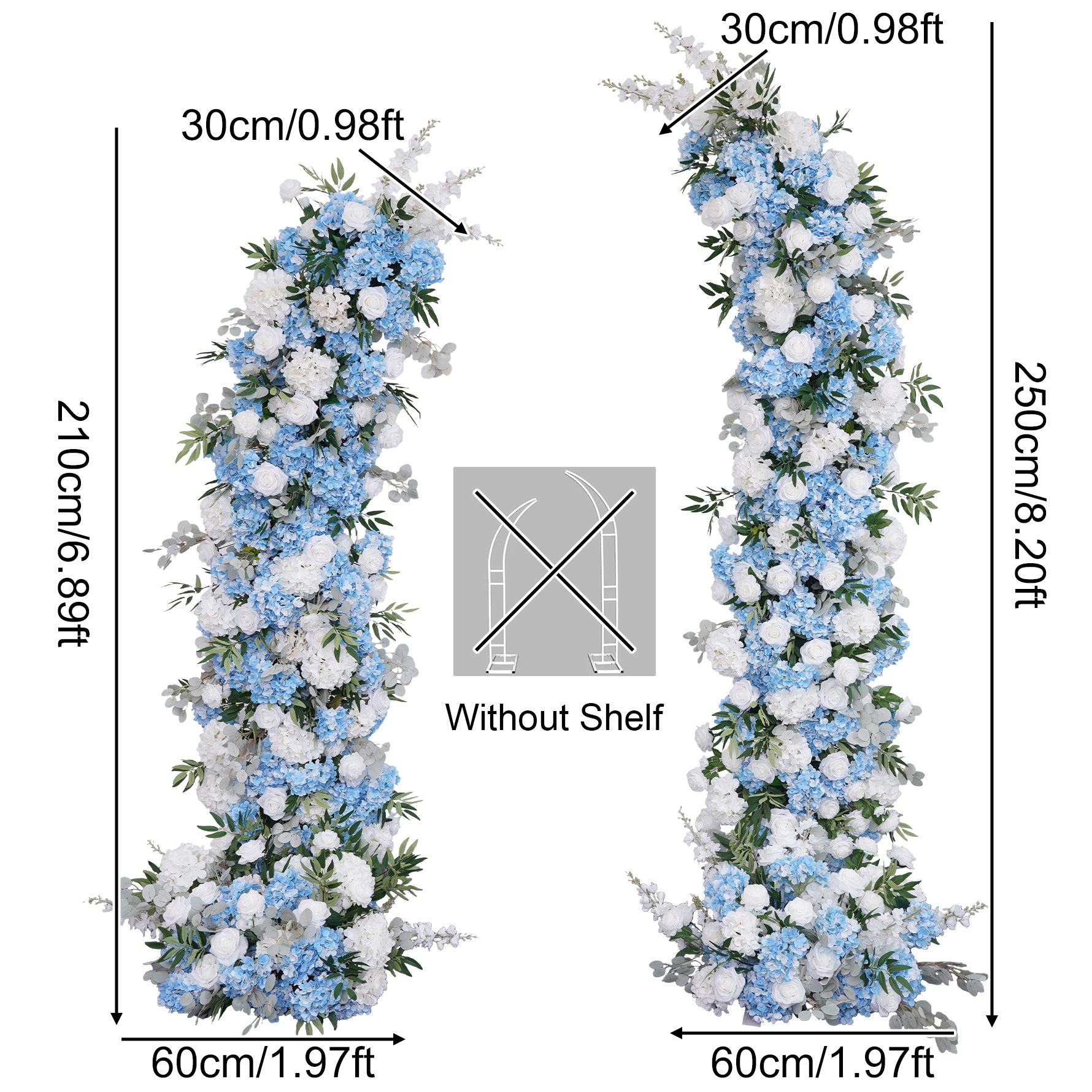 A8858 White Rose Blue Hydrangea Horn Arch Decor Wedding Backdrop