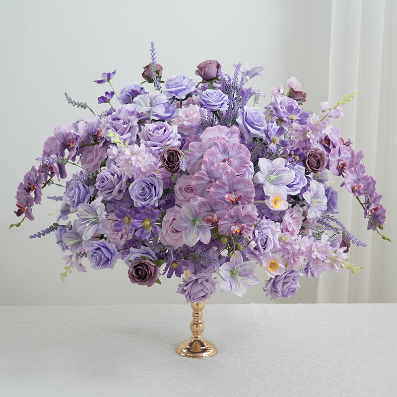 A9002 Purple Lavender Rose Artificial Floral Row Horn Arch Aisle