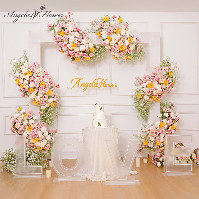A8701 Pink White Orange Rose Baby's Breath Floral Arrangement