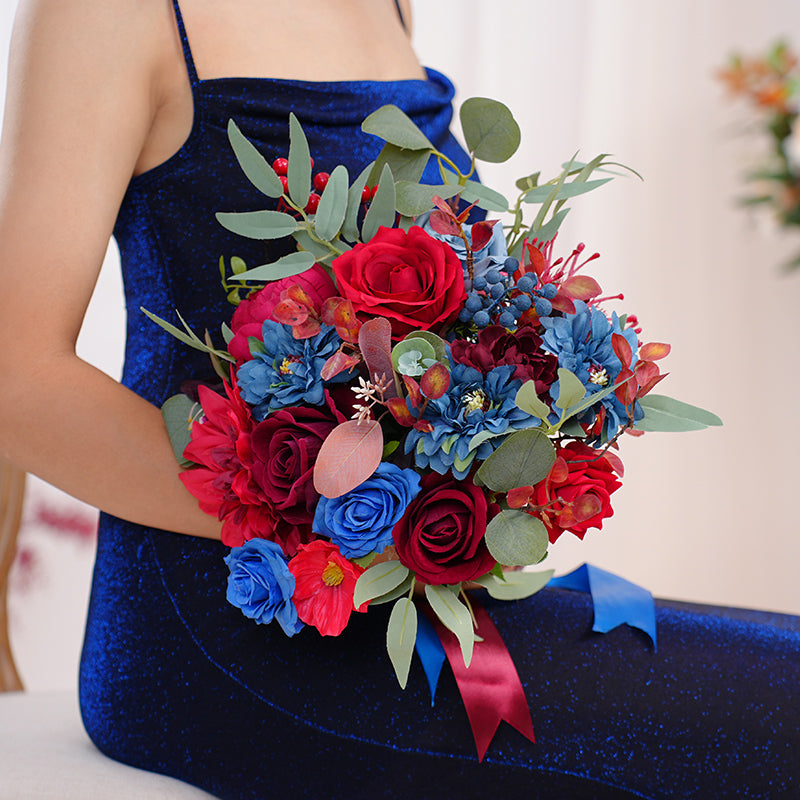 Red Blue Series Greenery Bridal Hand Bouquet Wedding Floral