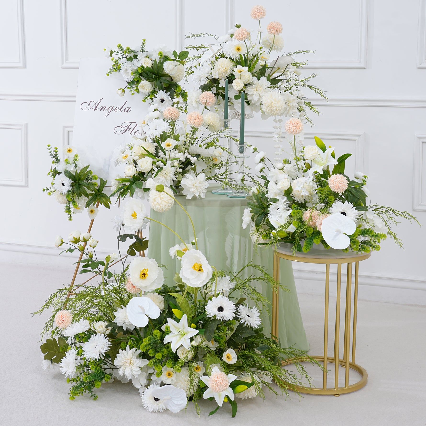 Angela Flower Champagne White Series With Greenery Floral