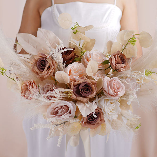 A86382 Champagne Series With Reed Bridal Bouquet Wedding Floral Arrangement