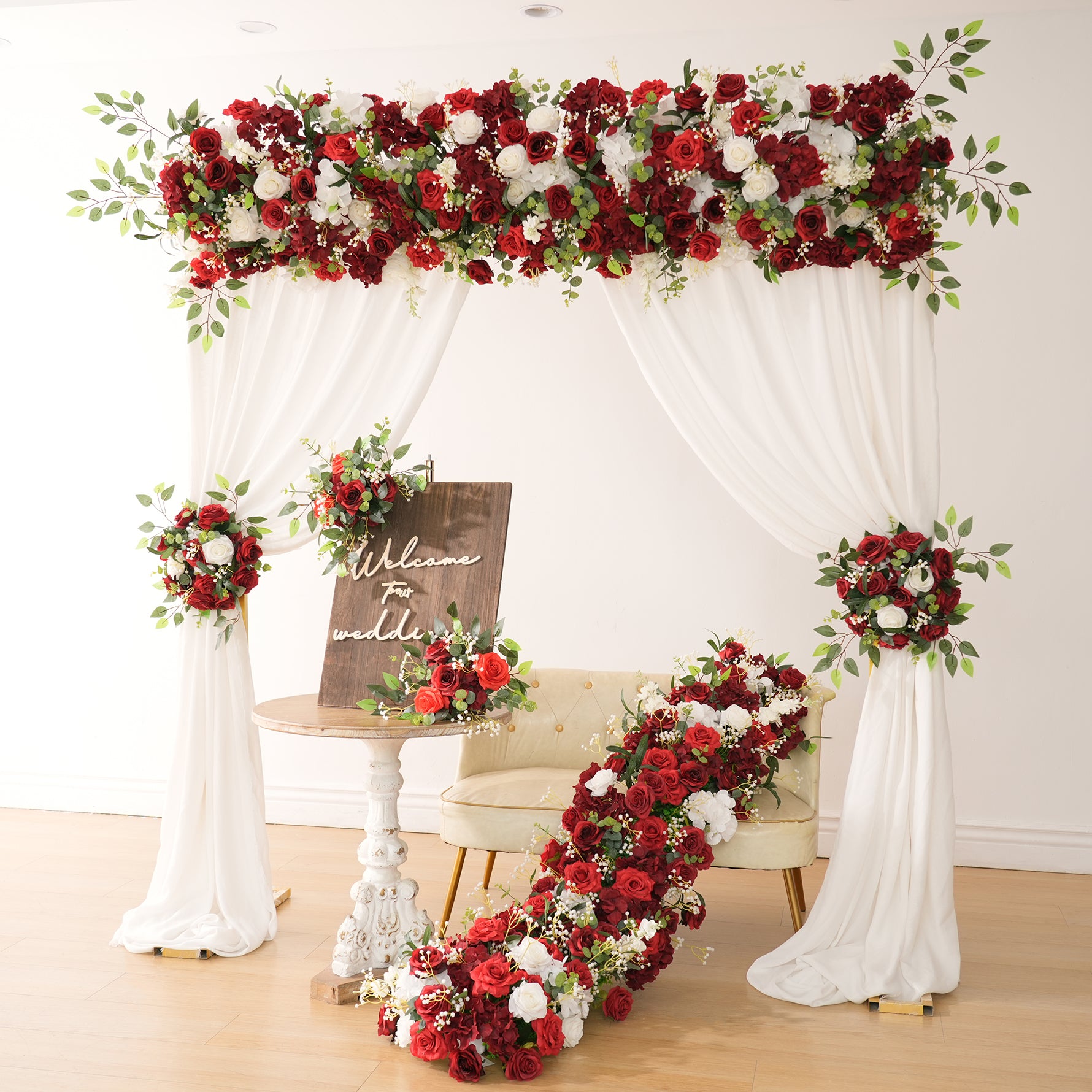 Eleonore（flower） A7174 A7673 Burgundy Rose White Baby Breath Grass Wedding Arch Red