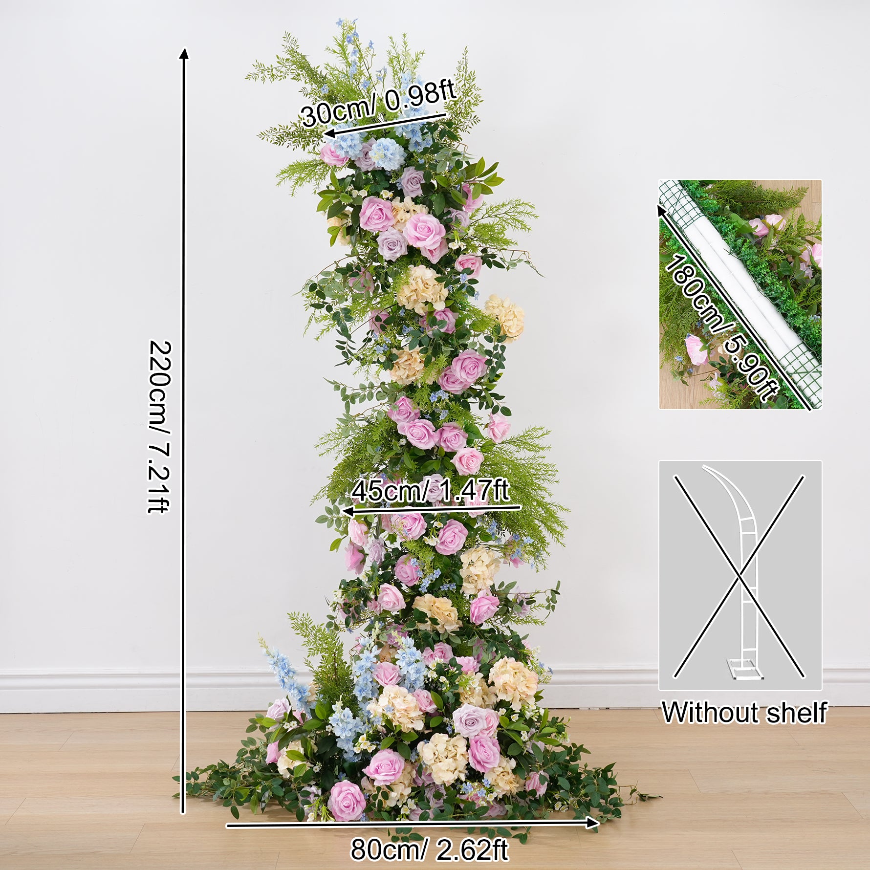 A8903 Colorful Rose Delphinium Greenery Floral Row Horn Arch