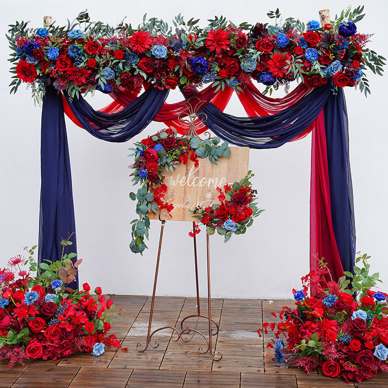 A863707 Red Blue Series With Greenery Floral Arrangement Decor