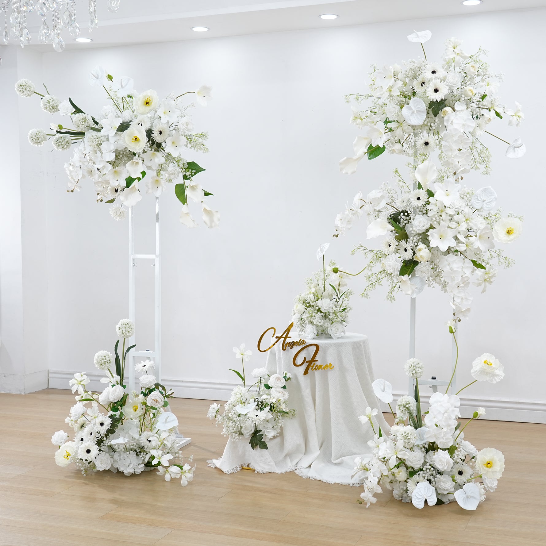 A8927 White Rose Lily Hang Floral Arrangement Aisle Flower Wedding
