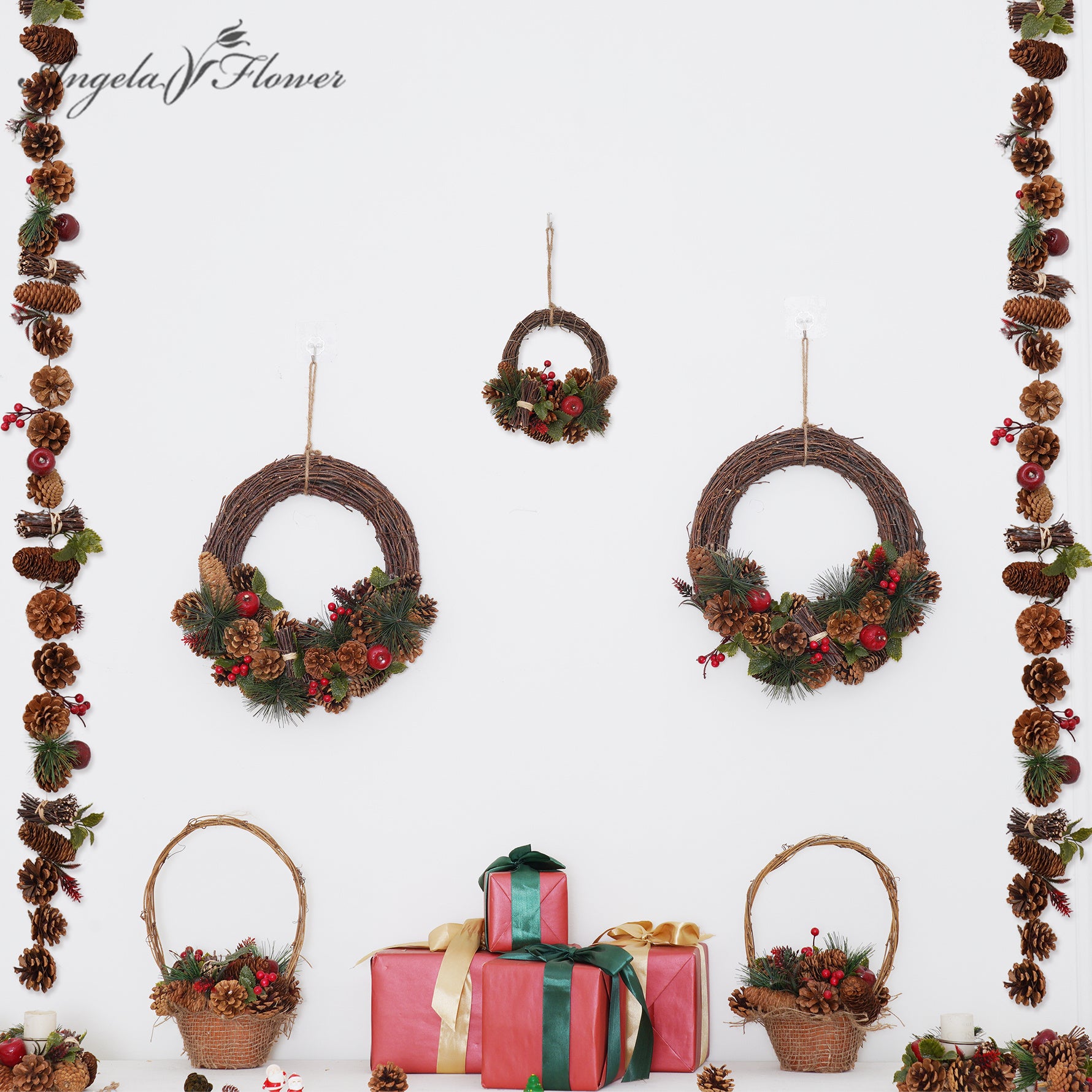 A2094 Christmas Candlestick Wreath Garland Plants Rattan Vine