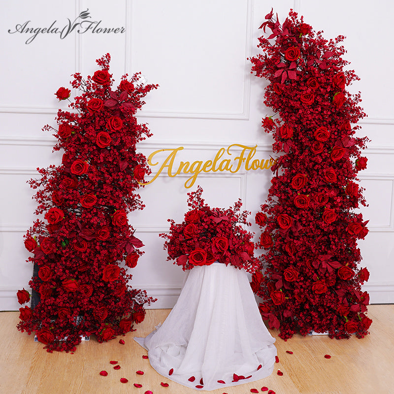 Red Rose Plum Bossom Floral Arrangement Wedding Horn Arch Decor
