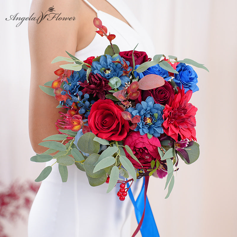 Red Blue Series Greenery Bridal Hand Bouquet Wedding Floral