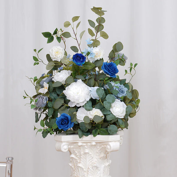 A8634 Flower Haze Blue Series Eucalyptus Leaves Fence With Flower