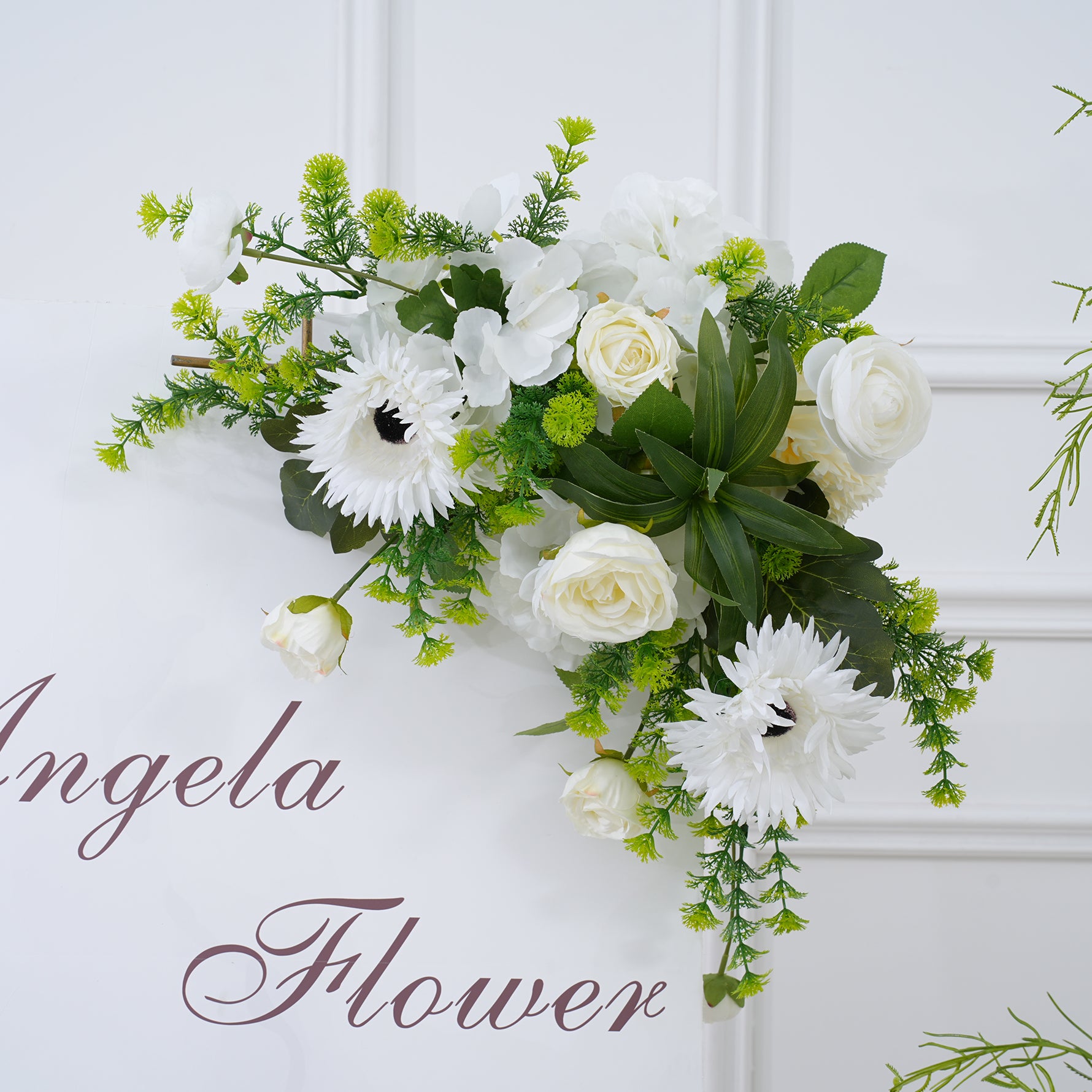 Angela Flower Champagne White Series With Greenery Floral