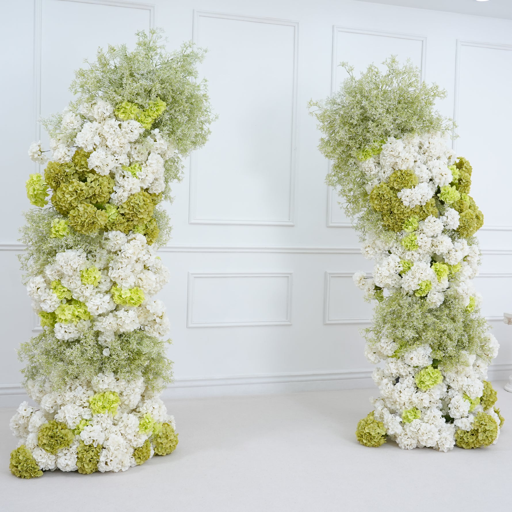 White Green Hydrangea Baby's Breath Flower Row Decor Wedding