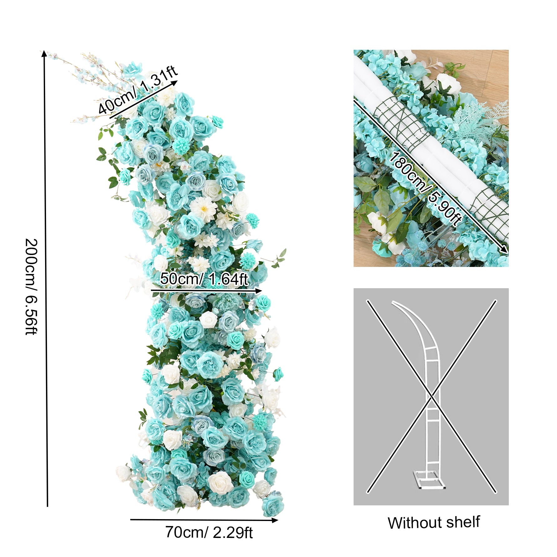 A8956 Tiffany Blue Floral Row Horn Arch Welcome Sign Hang Flower