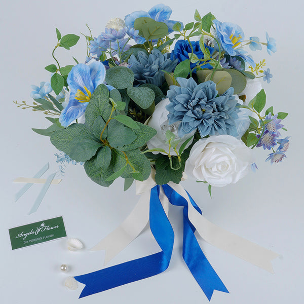 A8634 Blue White Series Greenery Bridal Bouquet Wedding Floral Arrangement Decor