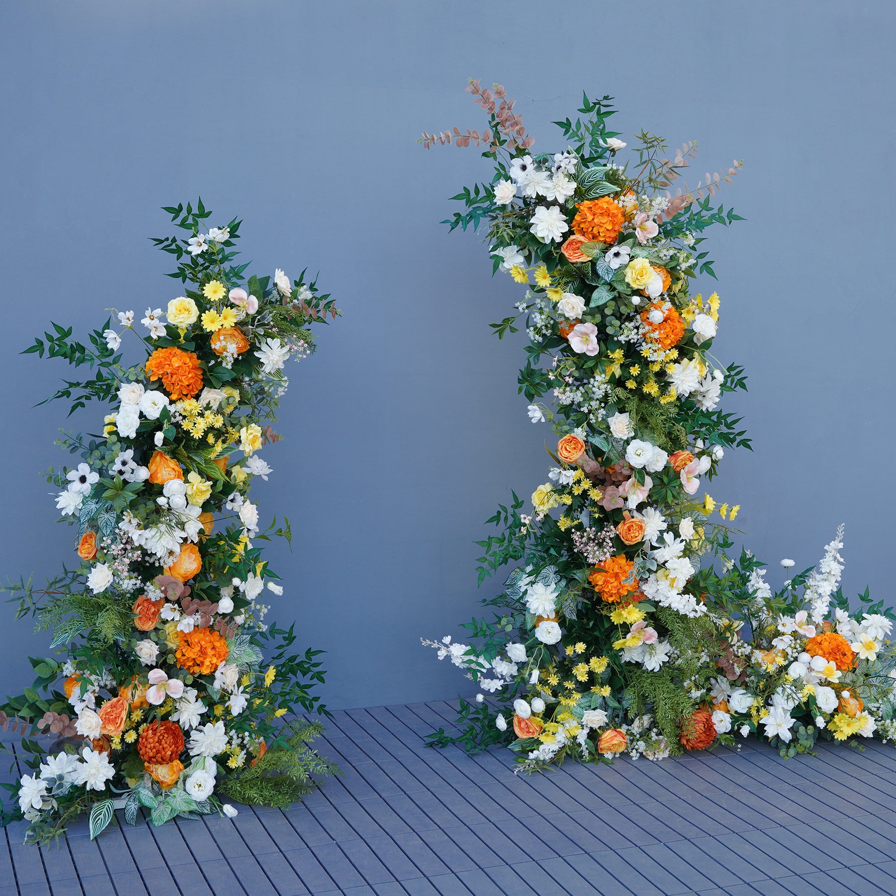 Orange Hydrangea White Flower Leaf Horn Arch Floor Row Wedding
