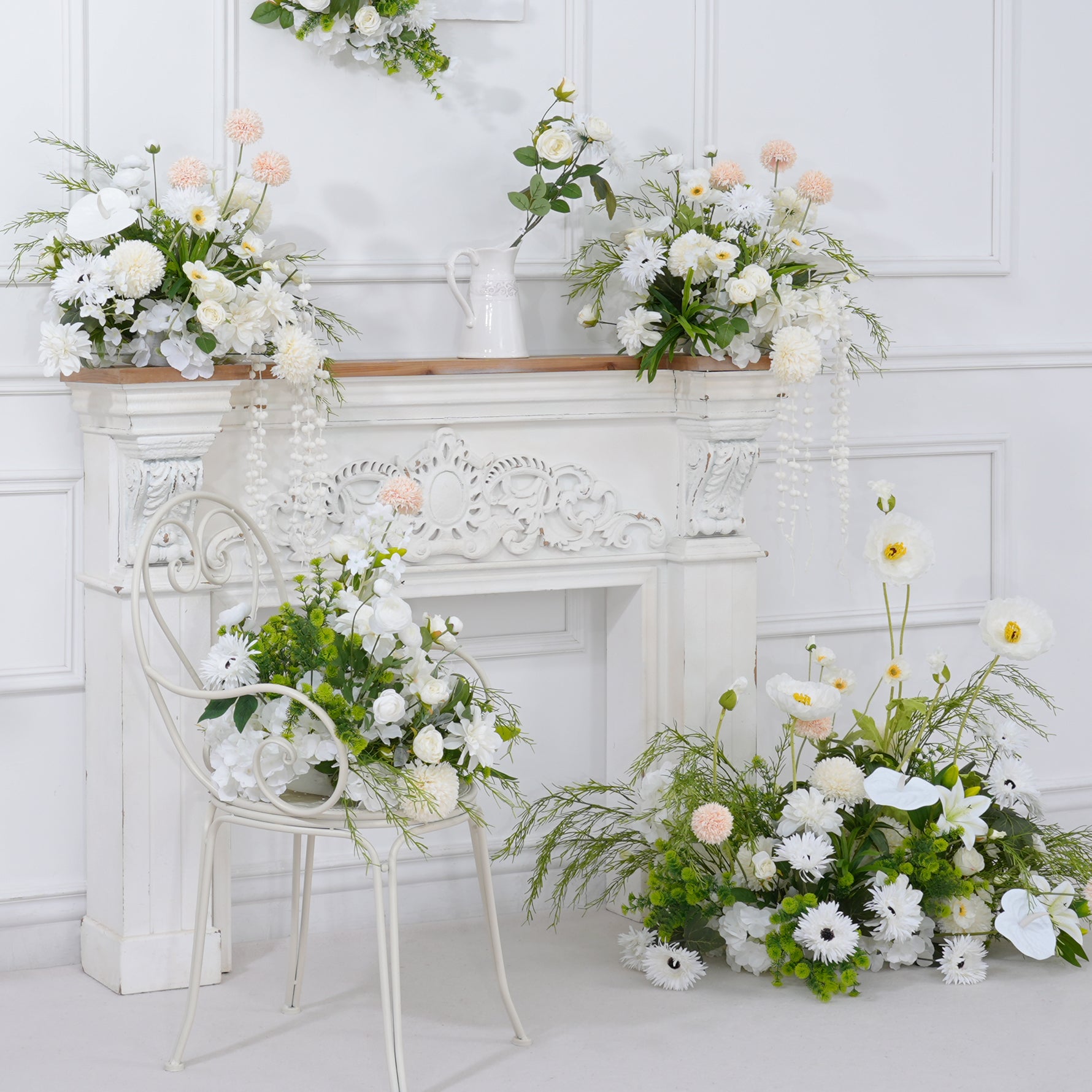 Angela Flower Champagne White Series With Greenery Floral
