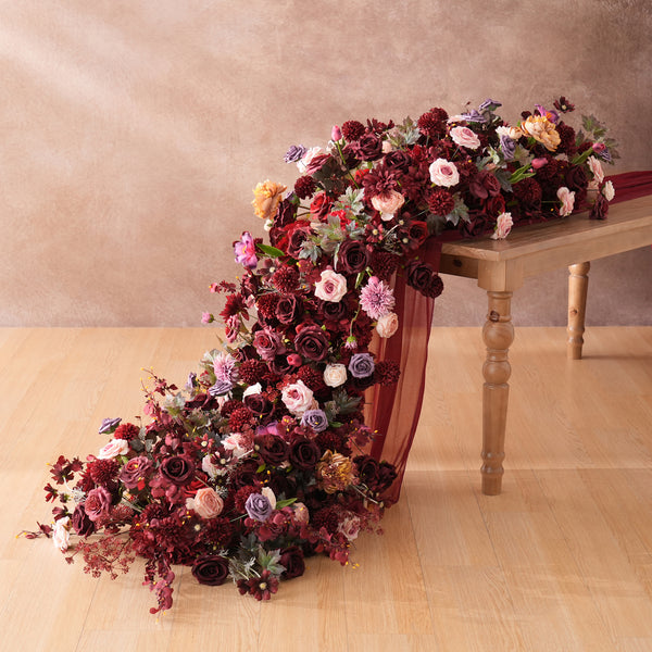 A9058 Burgundy Rose Table Sofa Floral Runner Wedding Banquet Supplies