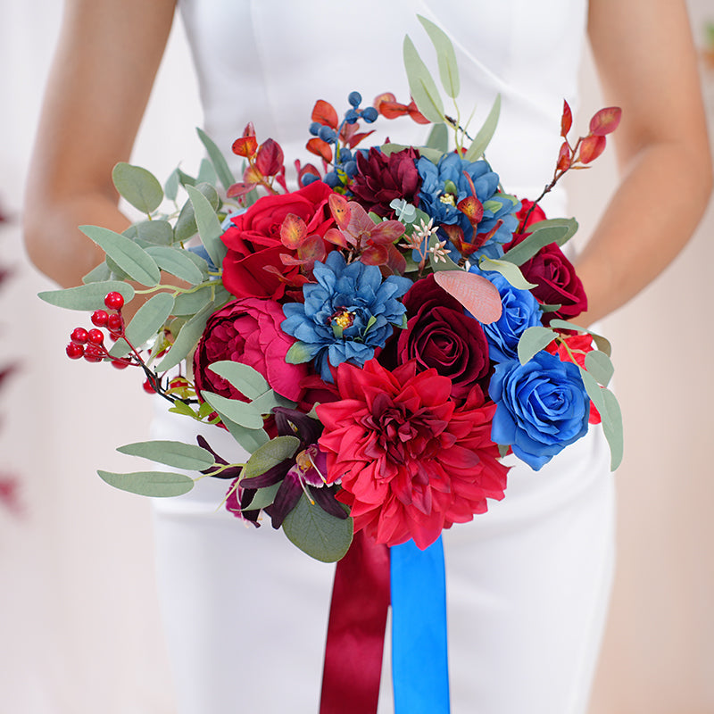 Hana*　0107 ♡ A863707 Red Blue Series Greenery Bridal Hand Bouquet Wedding