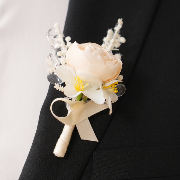 A9009 6pcs/set Champagne Rose Artificial Boutonnieres Groomsman Wedding Decorations
