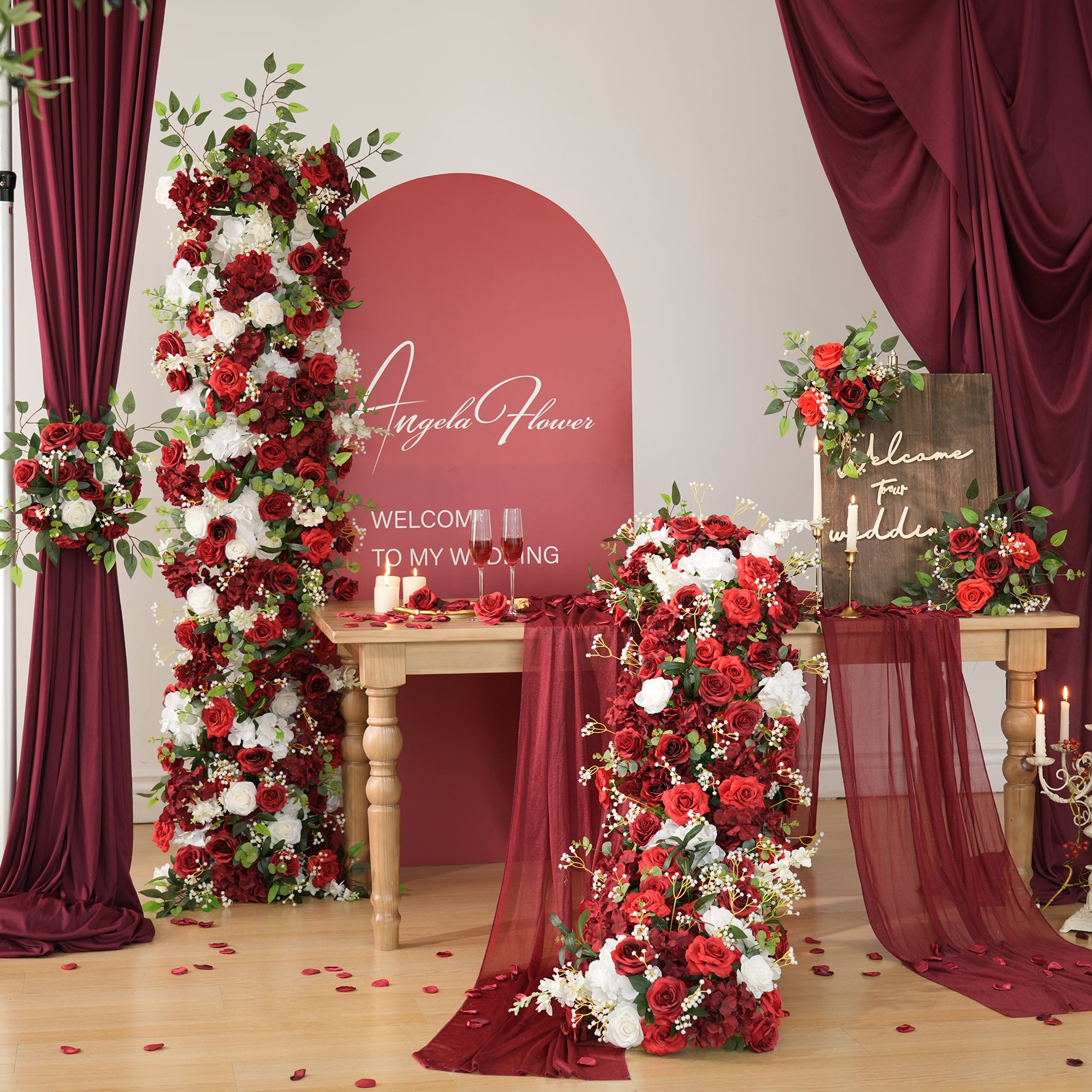 Eleonore（flower） Pink Flower With Greenery Arrangement Wedding Horn Arch Decor