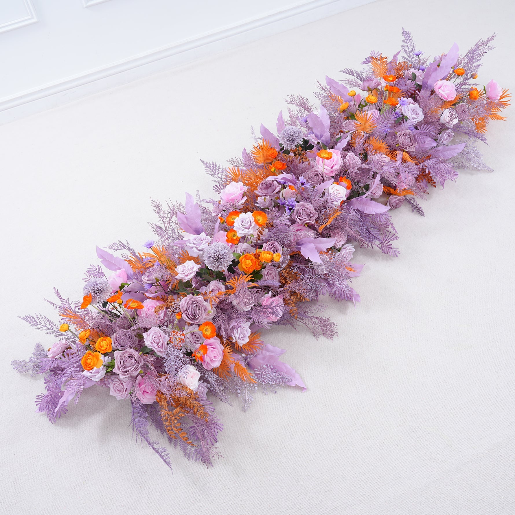 Purple Rose Leaves Orange Flower Table Sofa Runner Wedding Decor