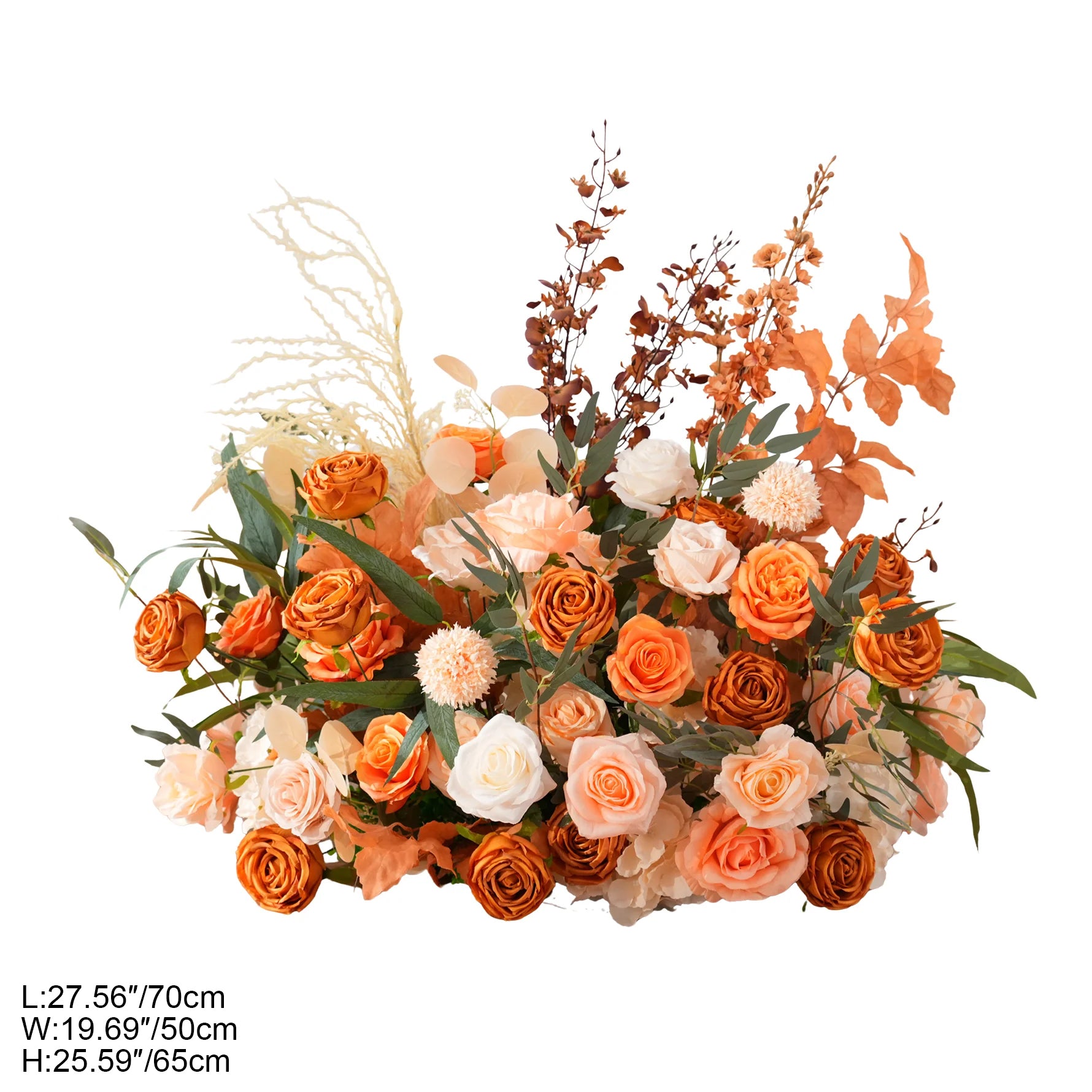 A9088 Orange Champagne Rose Greenery Hanging Flower Wedding Aisle