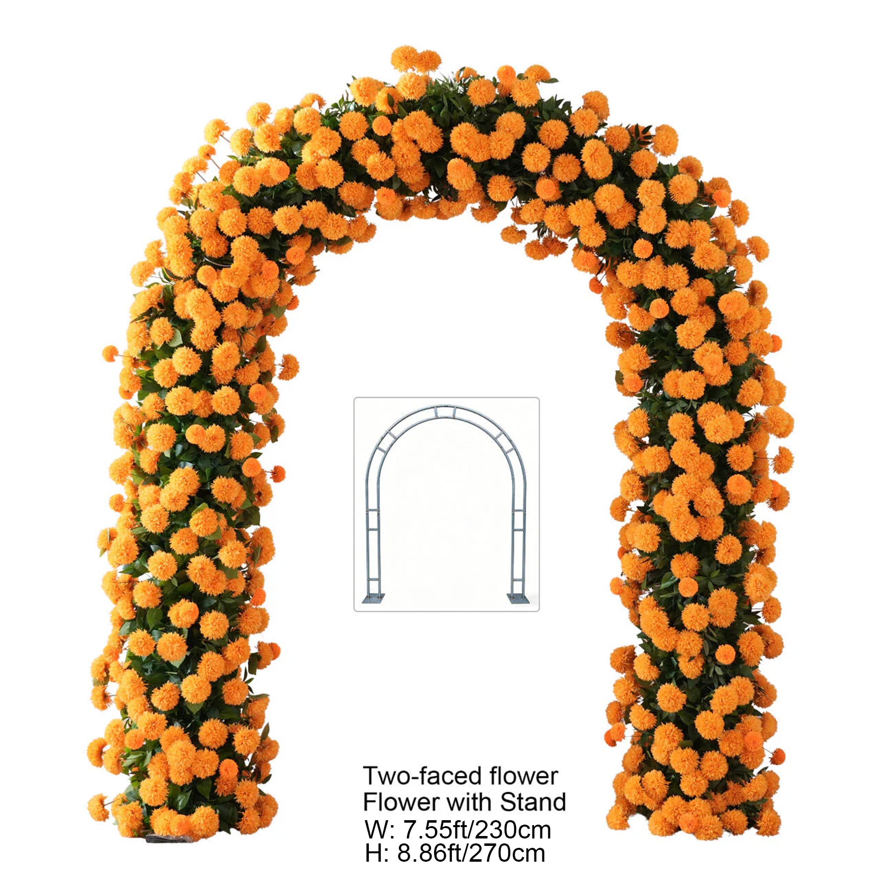 Orange Pompom Two Sides Flower Wedding Outdoor Backdrop Door Arch