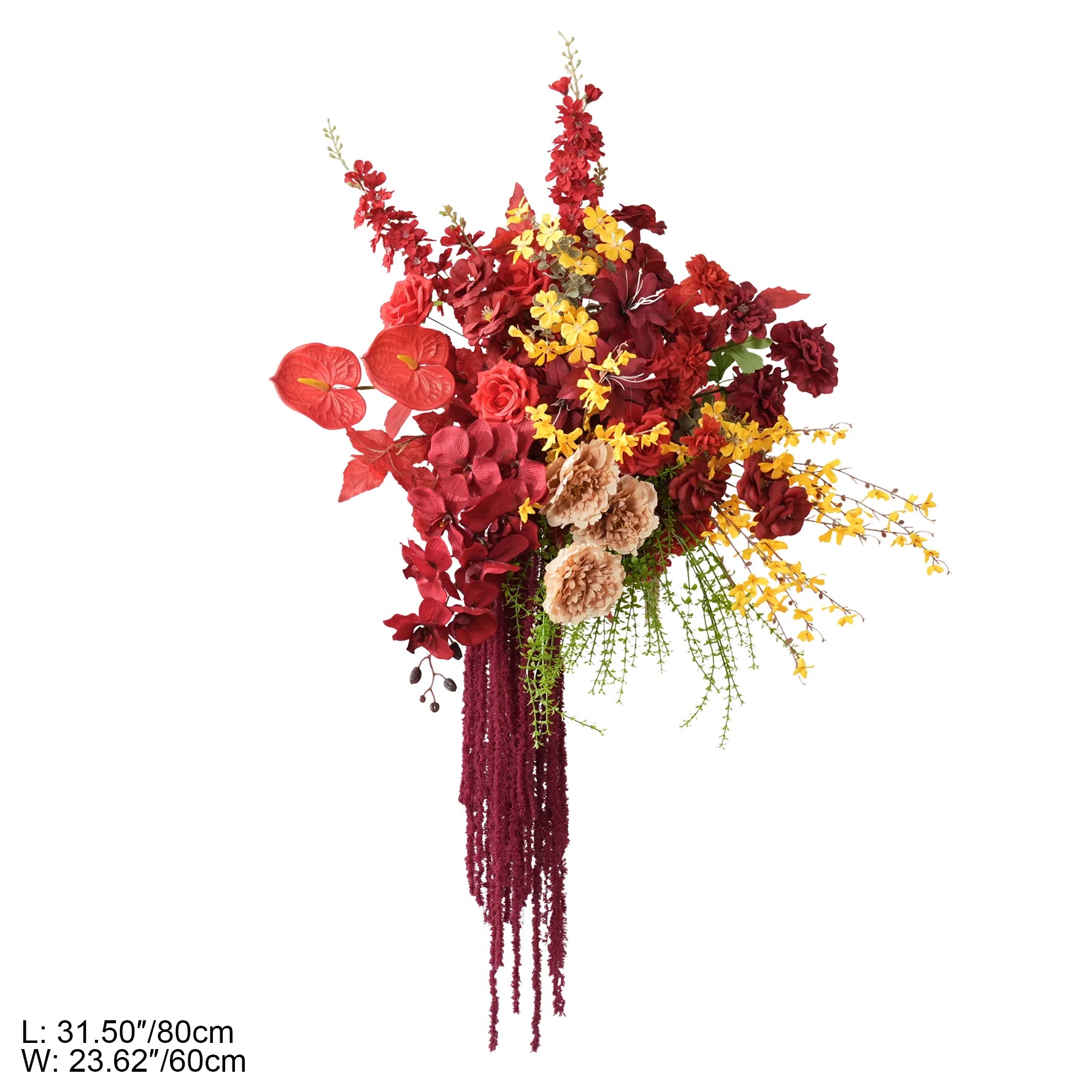 A9124 Burgundy Orchid Palm Hanging Vine Flower Arrangement Aisle