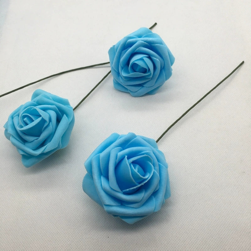 Blue Faux Rose Flower Head