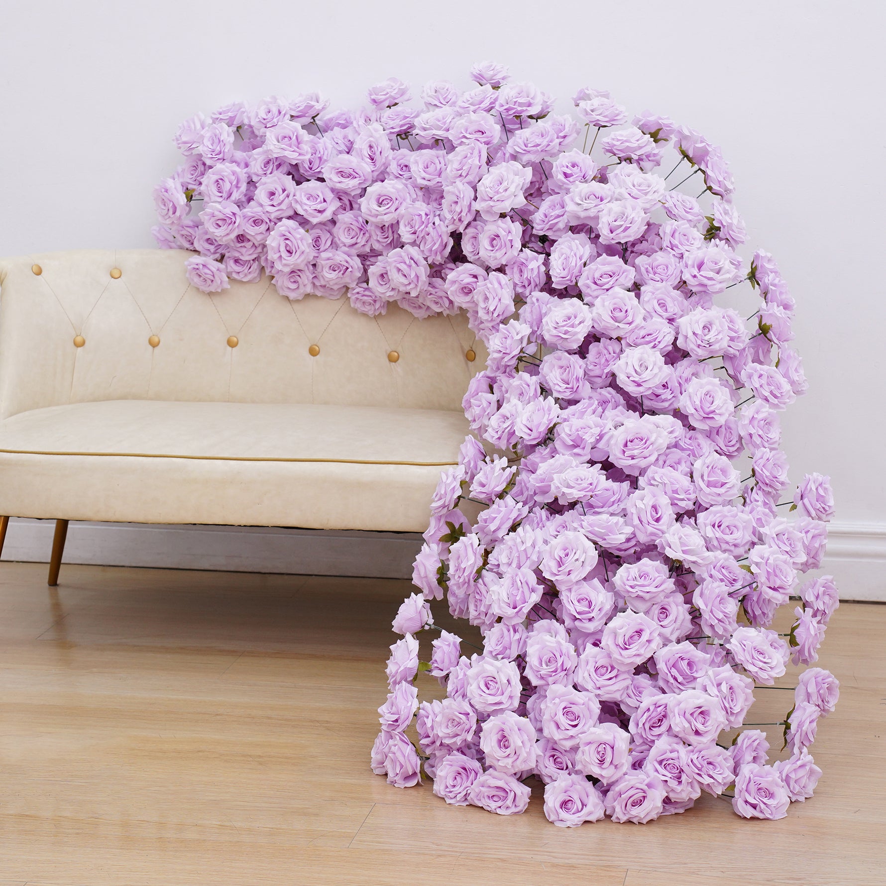 purple cascading wedding flowers for arch