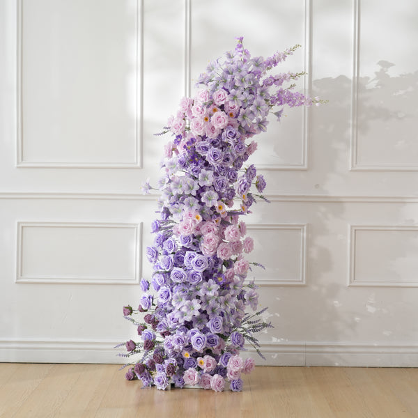 A9002 Purple Lavender Rose Artificial Floral Row Horn Arch Aisle Flower Wedding Decor