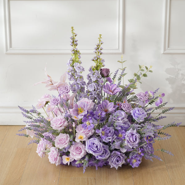 A9002 Purple Lavender Rose Artificial Floral Row Horn Arch Aisle Flower Wedding Decor