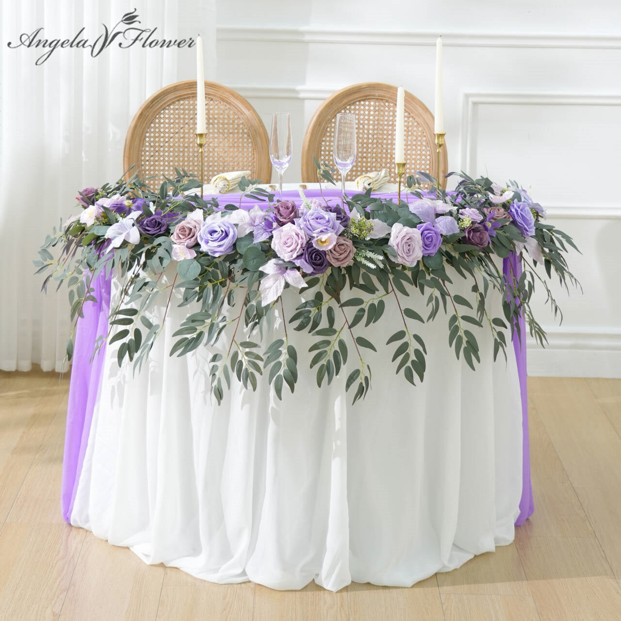 A9002 7ft Purple Rose Greenery Garland Table Flower Wedding Party