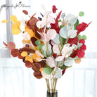 Multicolor artificial silver dollar eucalyptus stems