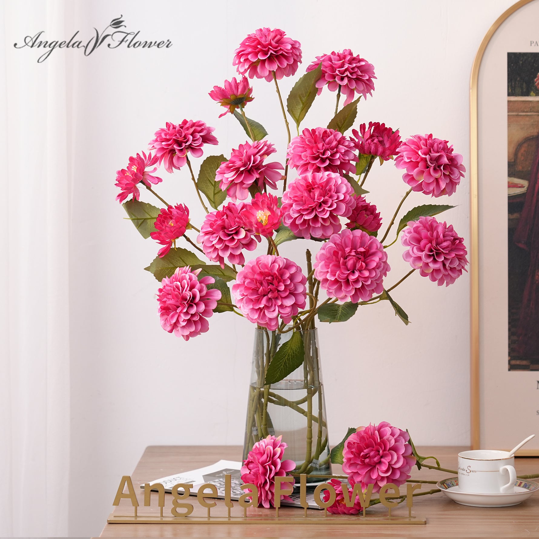 Faux silk dahlia flowers wedding arrangement