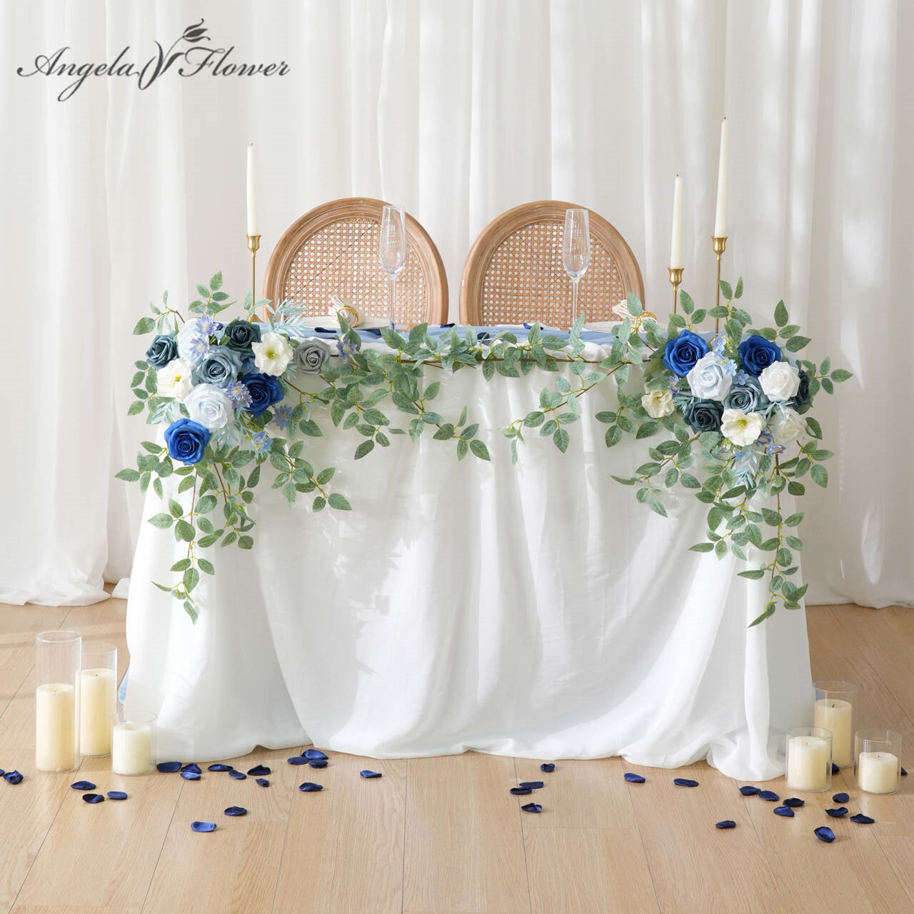 A9006 2pcs Blue White Rose Garland Table Centerpiece Sweetheart