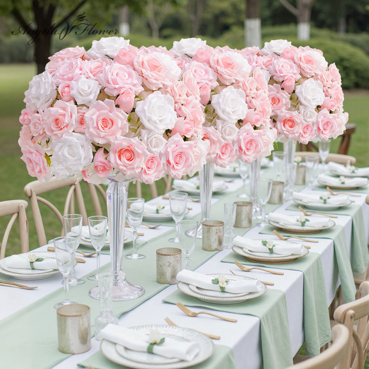 卓上の花 A8993 2pcs 40cm Pink White Rose Flower Ball Table Centerpiece