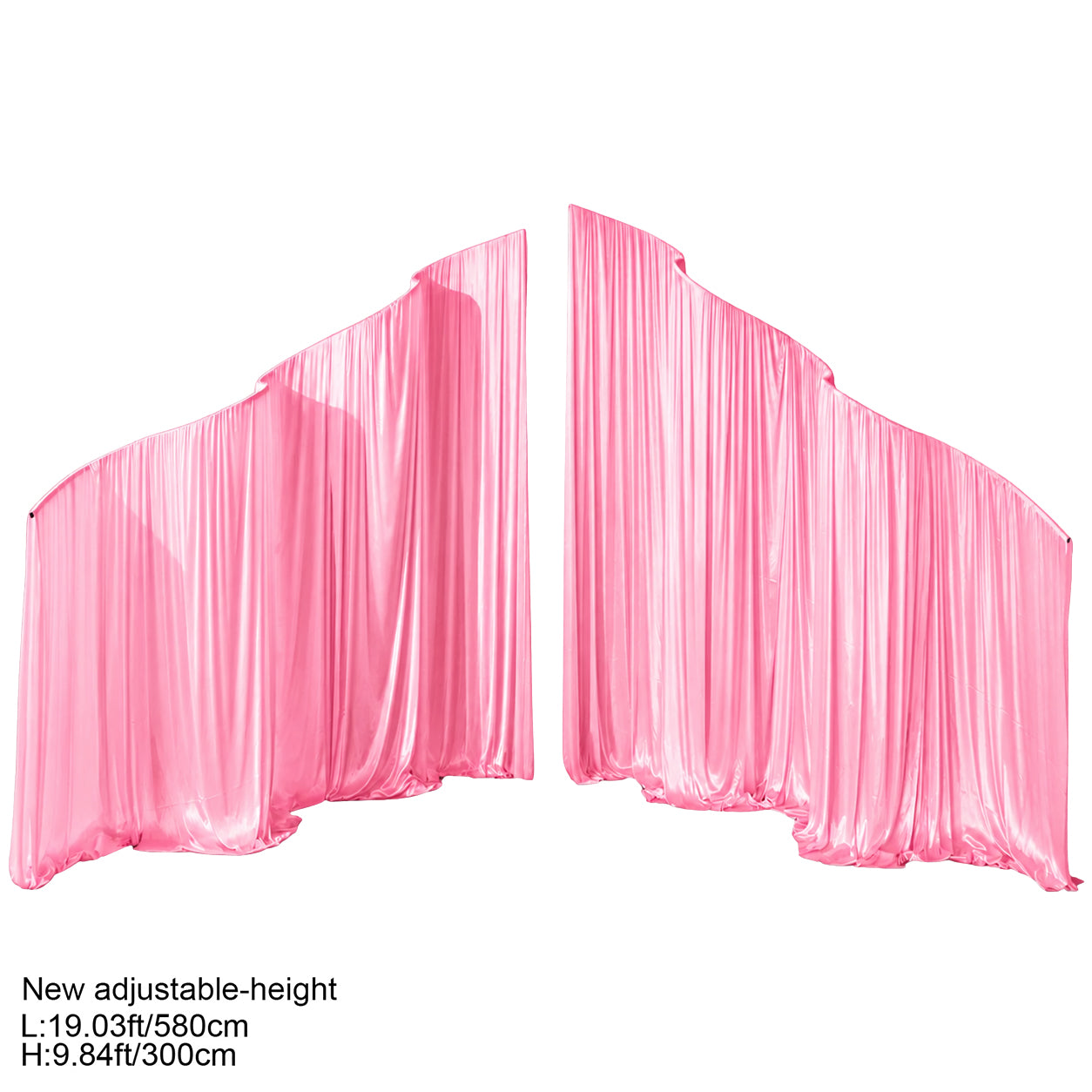 Blush pink satin wedding drape paired with adjustable metal frame for wedding ceremony and photo booth backdrop