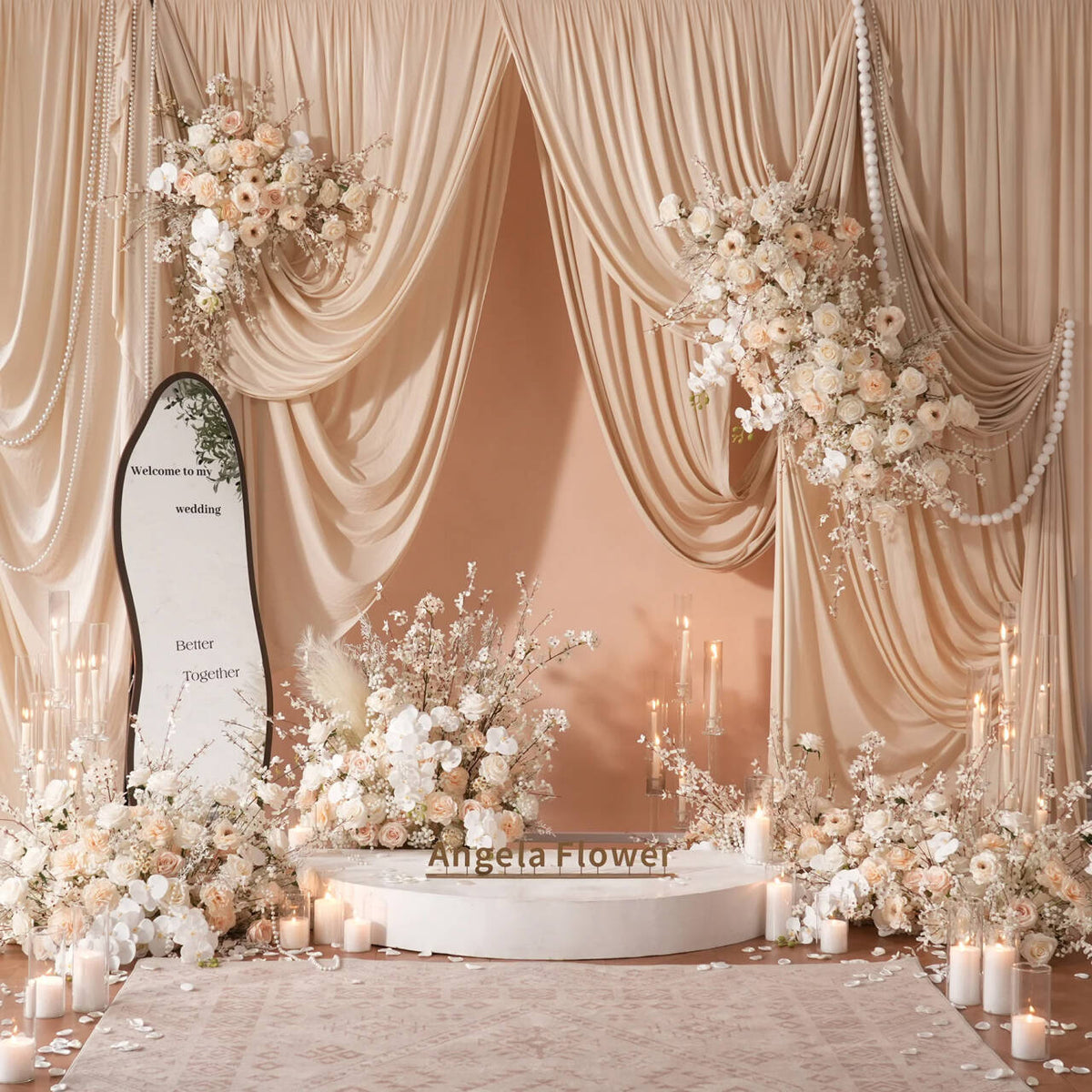 Elegant neutral champagne artificial flower for wedding rental