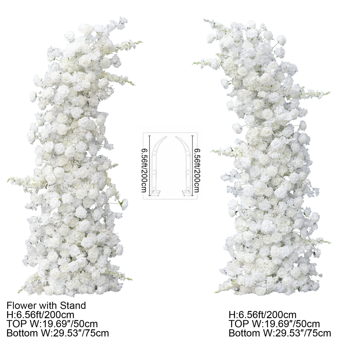 Wedding photo booth backdrop with full white curved flower arch
