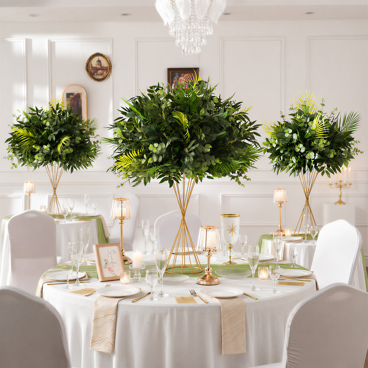 Greenery-only silk table decor for classic outdoor garden wedding styling