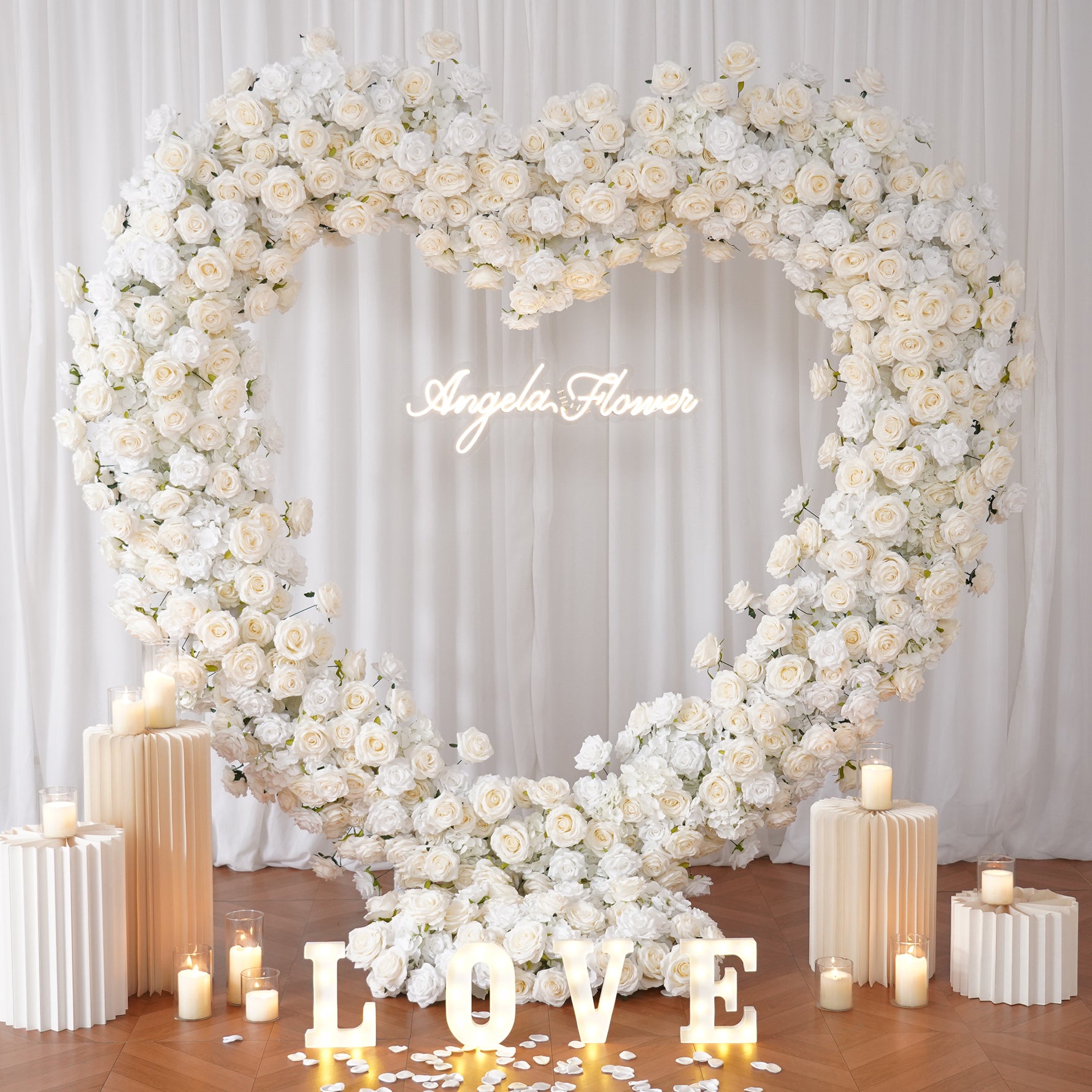 White Flower Heart Arch Wedding Photo Backdrop