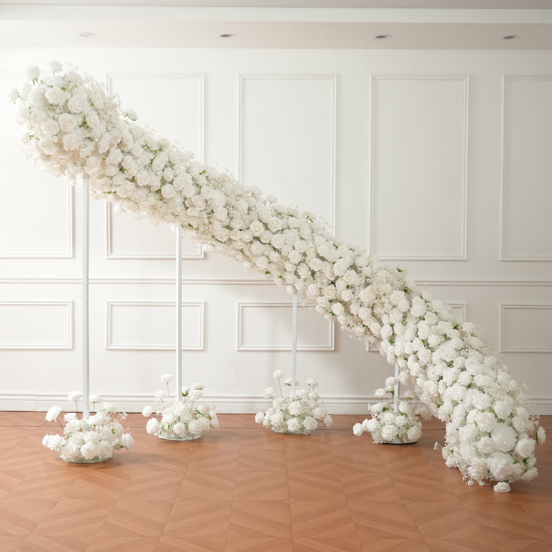 A9159 Metal S-Shaped Rotating Stand White Wedding Backdrop Flower