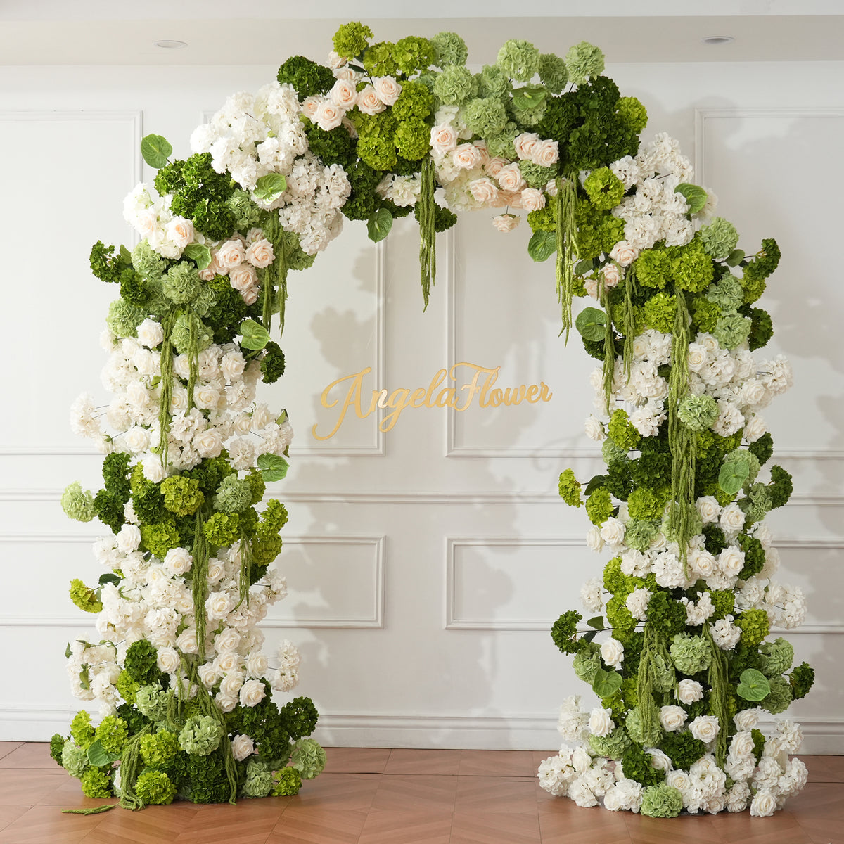 artificial white green floral arch for garden wedding