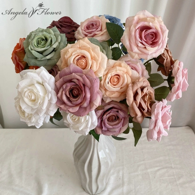 vintage-artificial-rose-branch-mixed-colors-vase-display
