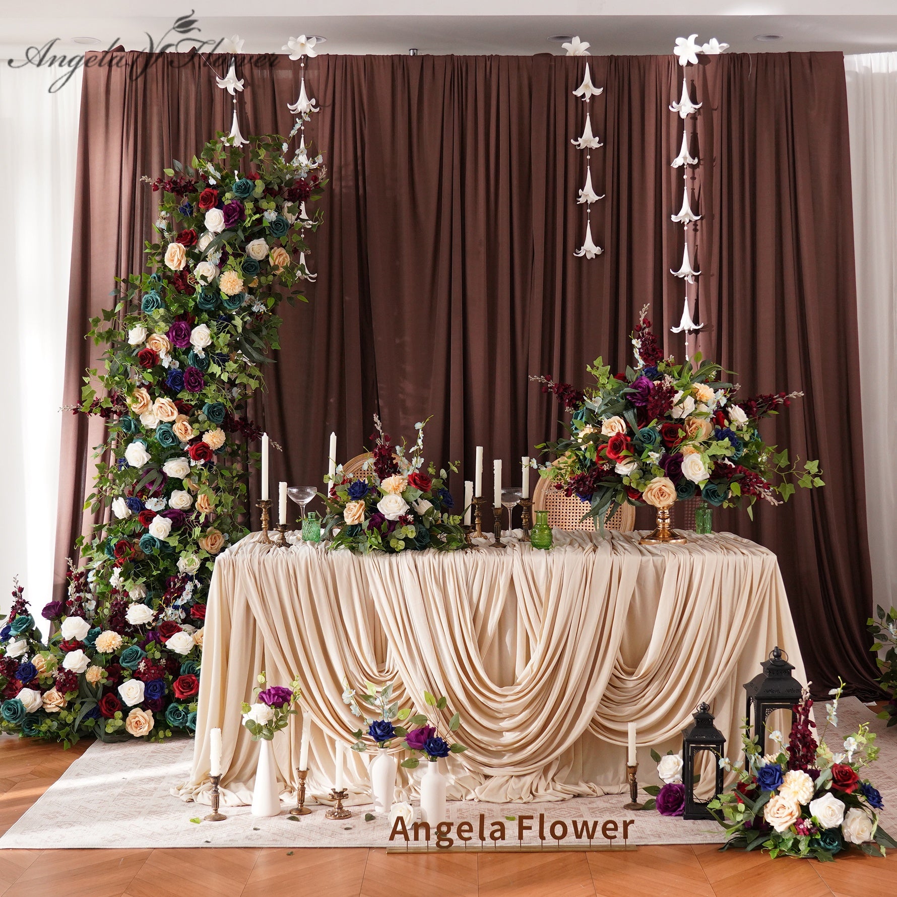 wedding-floral-horn-arch-colorful-artificial-flowers