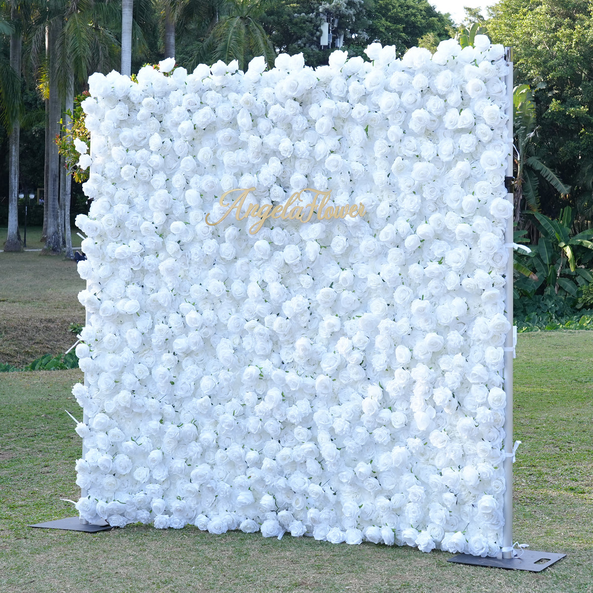 Large square white rose floral wall for venue decoration
